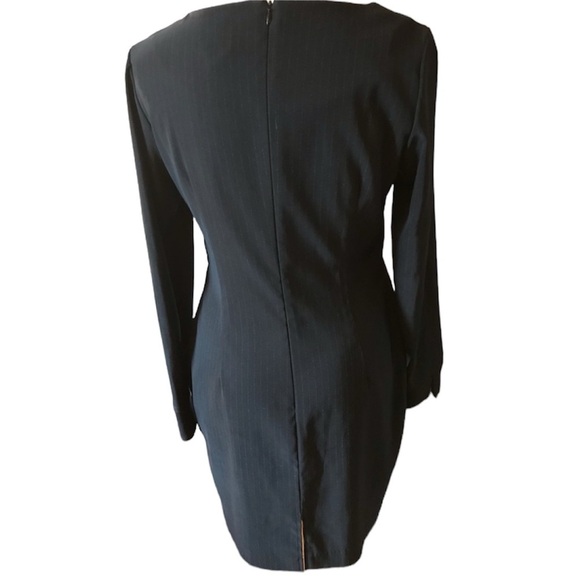 Hugo Buscati Designer Long Sleeve Pin Stripe Black Dress Size 10 - Picture 7 of 7